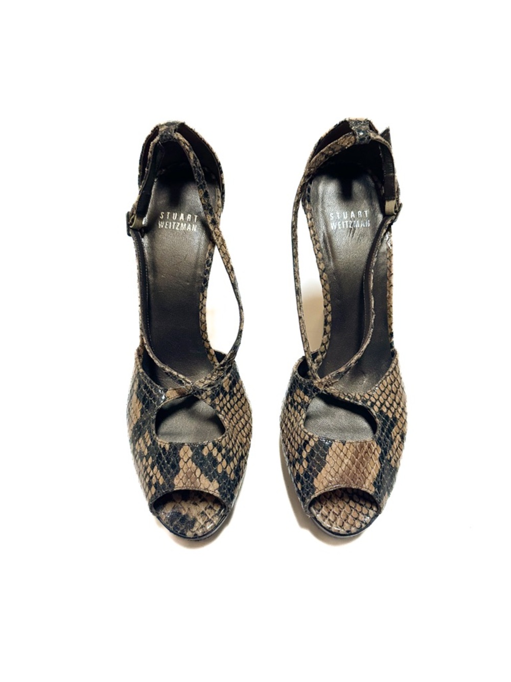 Stuart Weitzman Black + Tan Python Snake Print Le… - image 4